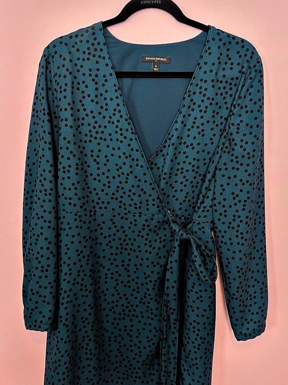 Banana Republic Polka Dot Wrap Mini Dress in Blue & Brown Size Small Likeอ